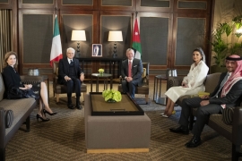 Il Presidente della Repubblica Sergio Mattarella e la Sig.ra Laura, durante i colloqui con le Loro Maestà Re Abdullah II e la Regina Rania e il figlio, in occasione della visita Ufficiale nel Regno Hascemita di Giordania
