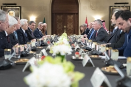 Il Presidente della Repubblica Sergio Mattarella con sua Maestà Re Abdullah II ,al Palazzo Al Husseiniya, durante i colloqui con le rispettive delegazioni,in occasione della visita Ufficiale nel Regno Hascemita di Giordania
