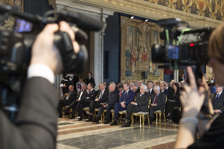 Il Presidente Sergio Mattarella nel corso della cerimonia per la "Giornata Qualità Italia" 