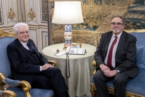Il Presidente della Repubblica Sergio Mattarella nel corso dell'intervista con Richard Heuzé