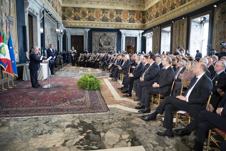 Il Presidente Sergio Mattarella durante la celebrazione della Festa del Lavoro. 
