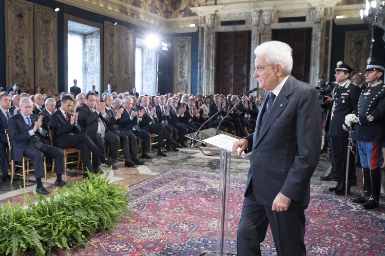 Il Presidente Sergio Mattarella durante il suo intervento per la celebrazione della Festa del Lavoro
