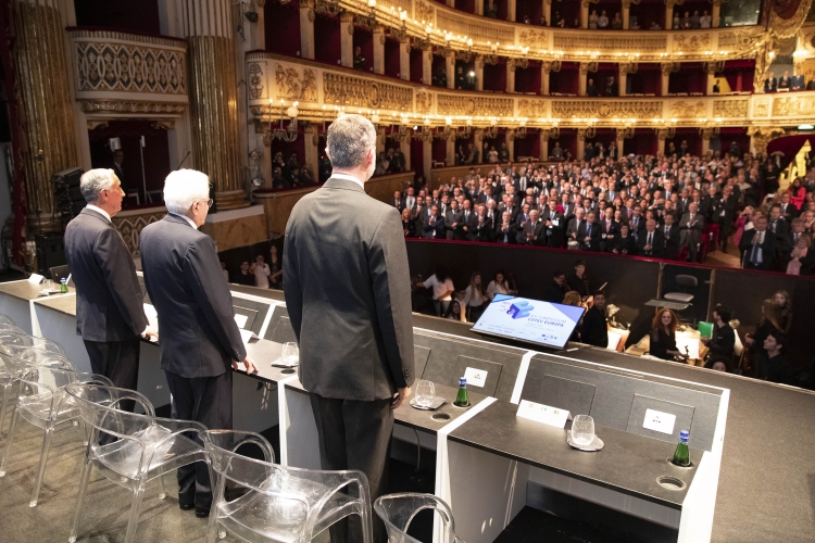 Il Presidente della Repubblica Sergio Mattarella con Felipe VI, Re di Spagna e  Marcelo Rebelo de Sousa, Presidente della Repubblica portoghese, in occasione del XIII Simposio COTEC