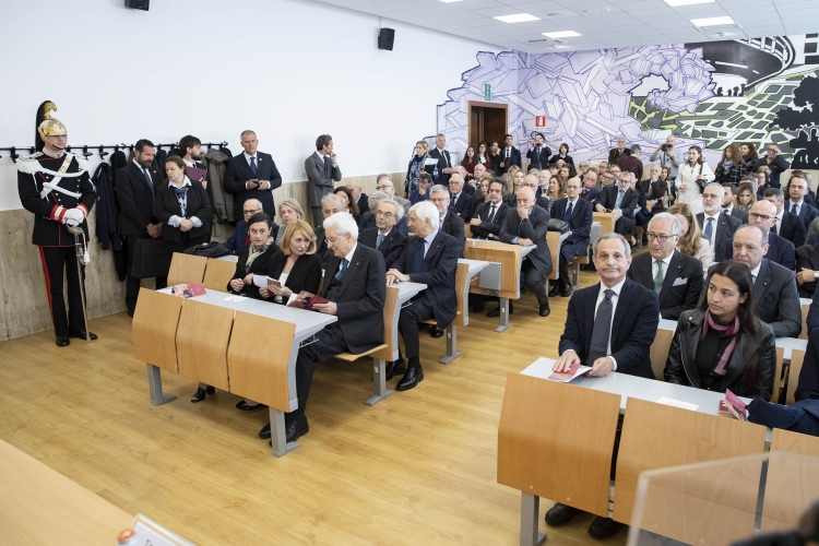 Il Presidente Sergio Mattarella alla Sapienza Università di Roma,durante la cerimonia di intitolazione dell’Aula XIII a vent’anni dall’assassinio di Massimo D’Antona. 
