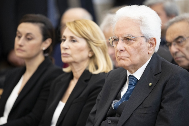 Il Presidente Sergio Mattarella alla Sapienza Università di Roma,durante la cerimonia di intitolazione dell’Aula XIII a vent’anni dall’assassinio di Massimo D’Antona. 
