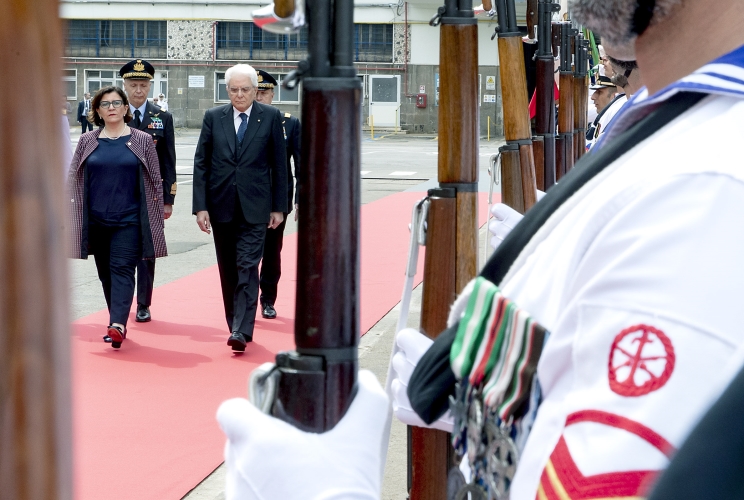 Il Presidente Mattarella e il Ministro della Difesa Trenta al varo della nave "Trieste" della Marina MiIitare 