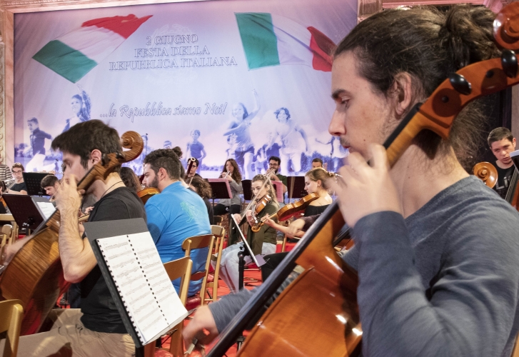 Le prove dell’Orchestra Giovanile Italiana, diretta dal Maestro Marco Angius, per la Festa Nazionale della Repubblica in onore del Corpo Diplomatico accreditato presso lo Stato Italiano
