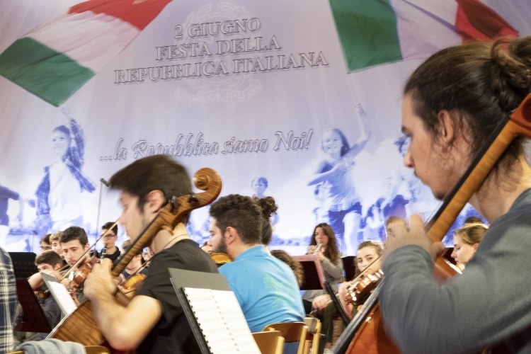Le prove dell’Orchestra Giovanile Italiana, diretta dal Maestro Marco Angius, per la Festa Nazionale della Repubblica in onore del Corpo Diplomatico accreditato presso lo Stato Italiano
