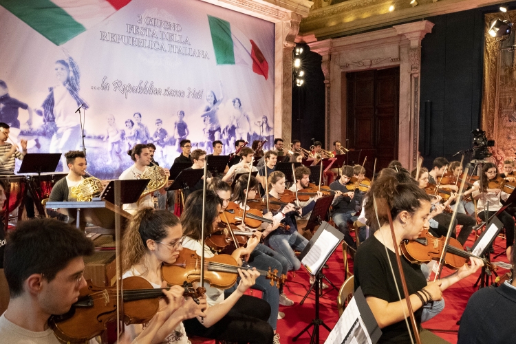 Le prove dell’Orchestra Giovanile Italiana, diretta dal Maestro Marco Angius, per la Festa Nazionale della Repubblica in onore del Corpo Diplomatico accreditato presso lo Stato Italiano

