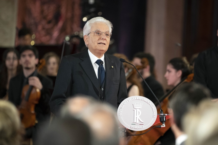 Il Presidente della Repubblica Sergio Mattarella nel corso del suo intervento in occasione del Concerto in onore del Corpo Diplomatico accreditato presso la Stato Italiano
