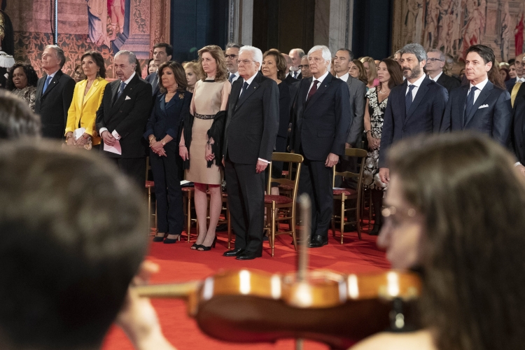Il Presidente della Repubblica Sergio Mattarella e la Sig.ra Laura in occasione del Concerto in onore del Corpo Diplomatico accreditato presso la Stato Italiano