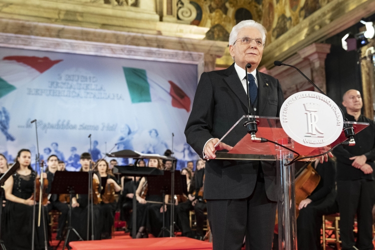 Il Presidente della Repubblica Sergio Mattarella nel corso del suo intervento in occasione del Concerto in onore del Corpo Diplomatico accreditato presso la Stato Italiano