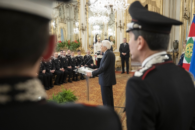 Il Presidente della Repubblica Sergio Mattarella in occasione dell'incontro per il 205° anniversario di costituzione dell'Arma dei Carabinieri