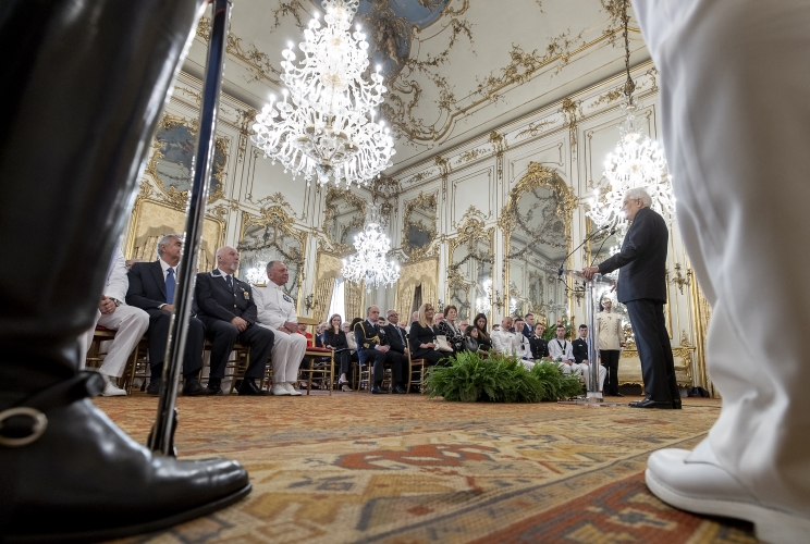 Il Presidente Sergio Mattarella in occasione dell'incontro con  una rappresentanza della Marina Militare, nella ricorrenza della Festa della Marina