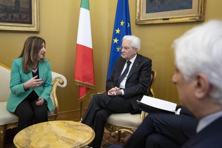 Il Presidente della Repubblica Sergio Mattarella e l'Autorità garante per l'infanzia e l'adolescenza Filomena Albano in occasione della presentazione della Relazione annuale dell'Autorità