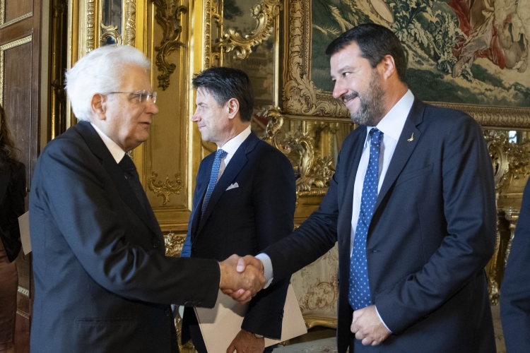 Il Presidente Sergio Mattarella con il Vice Presidente e Ministro dell'Interno Matteo Salvini in occasione dell'incontro per il prossimo Consiglio Europeo. 
