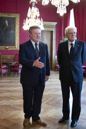 Il Presidente Sergio Mattarella al Municipio di Vienna,con il Sindaco Michael Ludwing,in occasione della visita di Stato nella Repubblica d'Austria. 