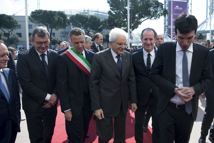 Il Presidente Sergio Mattarella al suo arrivo alla cerimonia di inaugurazione della 50ª edizione di Vinitaly