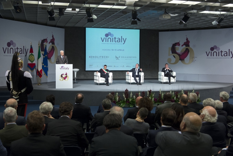Il Presidente Sergio Mattarella nel corso del suo intervento alla cerimonia di inaugurazione della 50ª edizione di Vinitaly
