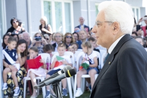 Il Presidente della Repubblica Sergio Mattarella nel corso della cerimonia di inaugurazione dell'Istituto Omnicomprensivo "Romolo Capranica"
