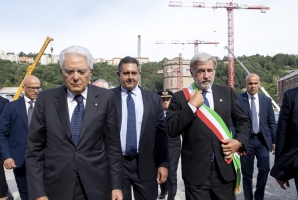 Il Presidente della Repubblica Sergio Mattarella alla cerimonia commemorativa delle vittime del crollo del Ponte Morandi