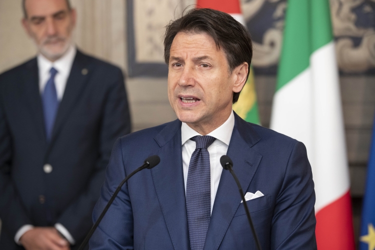 Il Presidente incaricato Giuseppe Conte nel corso delle dichiarazioni
