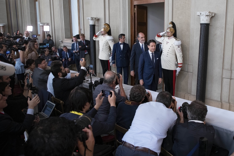 Il Presidente incaricato Giuseppe Conte nel corso delle dichiarazioni
