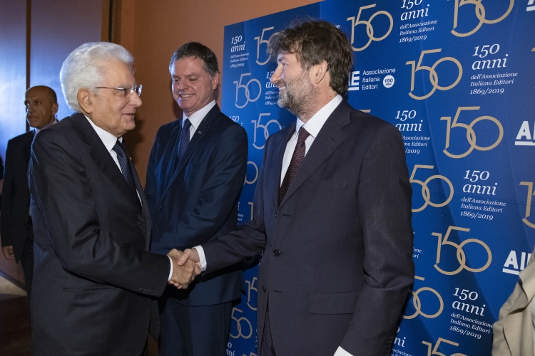 Il Presidente Sergio Mattarella all'Auditorium Parco della Musica con Dario Franceschini, Ministro dei beni e delle attività culturali e del turismo, in occasione della cerimonia del 150°anniversario dell’Associazione Italiana Editori
