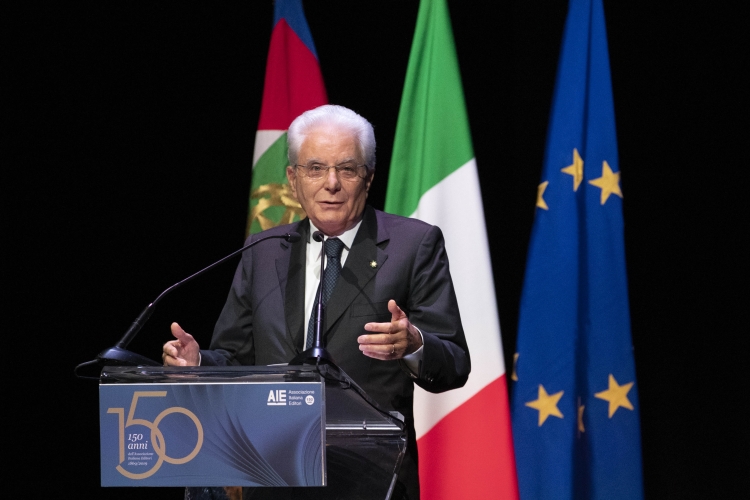 Il Presidente Sergio Mattarella durante il suo intervento alla cerimonia 150° anniversario dell’Associazione Italiana Editori. 
