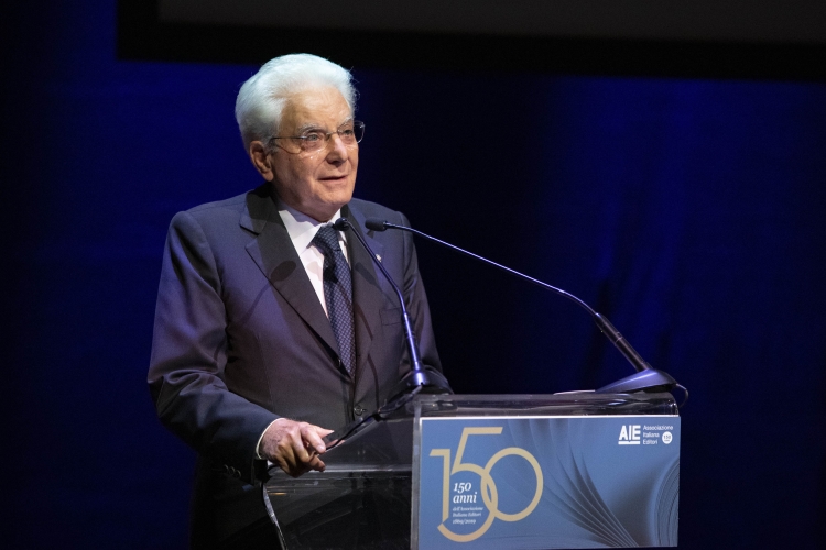 Il Presidente Sergio Mattarella durante il suo intervento alla cerimonia 150° anniversario dell’Associazione Italiana Editori
