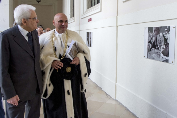 Il Presidente Sergio Mattarella con il Rettore dell'Università degli Studi di Bari, Antonio Felice Uricchio 