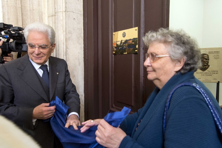 Il Presidente Sergio Mattarella con Agnese Moro in occasione del 100° anniversario della nascita di Aldo Moro