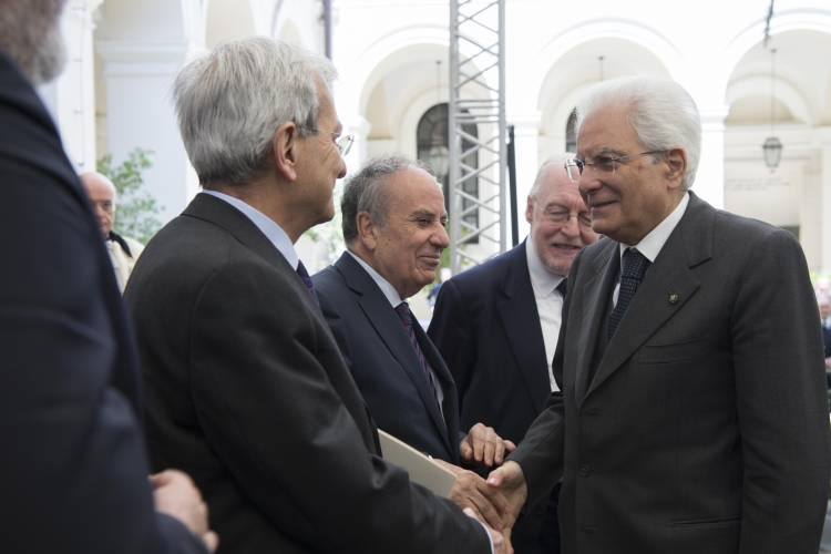 Il Presidente Sergio Mattarella con Luciano Violante, Gaetano Silvestri e Franco Gallo 