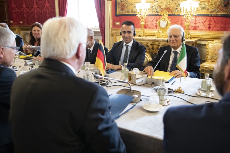Il Presidente della Repubblica, Sergio Mattarella, con il Presidente della Repubblica Federale di Germania, Frank-Walter Steinmeier, in Visita di Stato, durante i colloqui con le rispettive delegazioni
