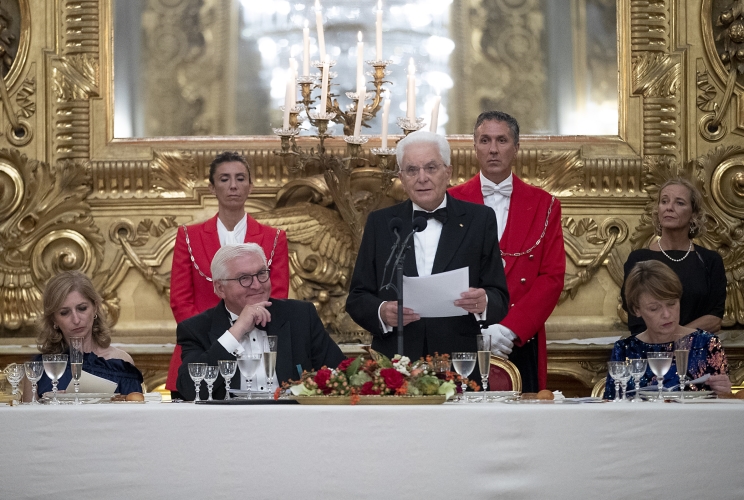 Il Presidente Sergio Mattarella con il Presidente della Repubblica Federale di Germania, Frank-Walter Steinmeier, in occasione del pranzo di Stato