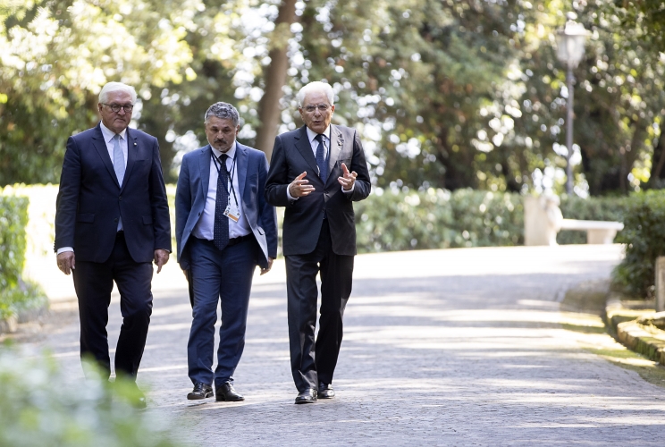 Il Presidente Sergio Mattarella e il Presidente della Repubblica Federale di Germania, Frank-Walter Steinmeier a Villa Rosebery, in occasione della visita di Stato