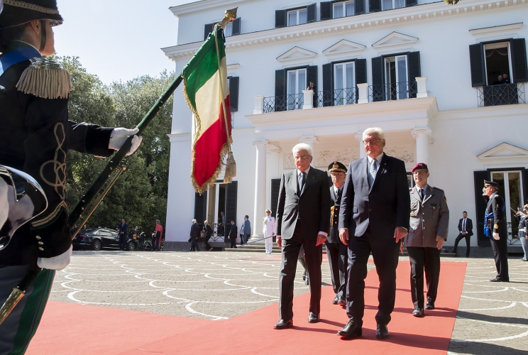 Il Presidente Sergio Mattarella e il Presidente della Repubblica Federale di Germania, Frank-Walter Steinmeier a Villa Rosebery, in occasione della visita di Stato