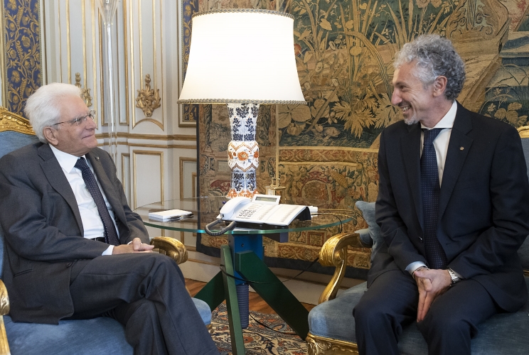 Il Presidente Sergio Mattarella con il Presidente Nazionale delle Associazioni Cristiane Lavoratori Italiani,, Roberto Rossini