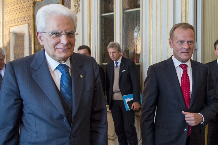 Il Presidente Sergio Mattarella con S.E. il Signor Donald Franciszek Tusk,Presidente Consiglio Europeo.