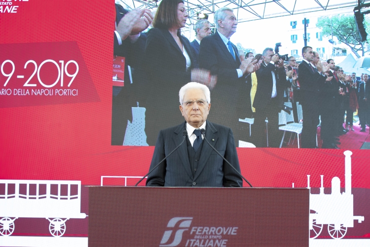 Il Presidente della Repubblica Sergio Mattarella interviene alla cerimonia in occasione del 180°anniversario della linea ferroviaria Napoli – Portici
