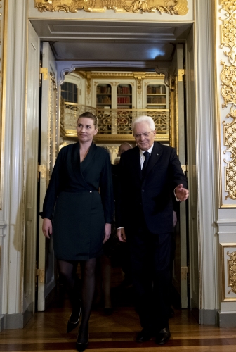 Il Presidente della Repubblica Sergio Mattarella con la Signora Mette Frederiksen, Primo Ministro del Regno di Danimarca