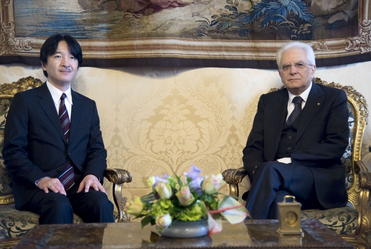 Il Presidente della Repubblica Italiana Sergio Mattarella e S.A.I. il Principe Akishino 
