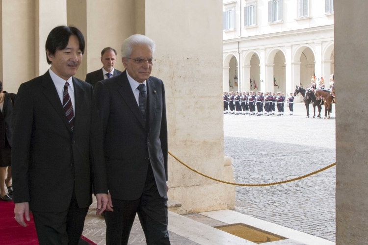 Il Presidente della Repubblica Italiana Sergio Mattarella con S.A.I. il Principe Akishino 