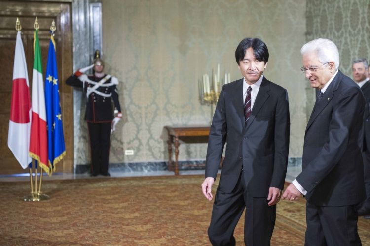 Il Presidente della Repubblica Italiana Sergio Mattarella con S.A.I. il Principe Akishino in Visita ufficiale