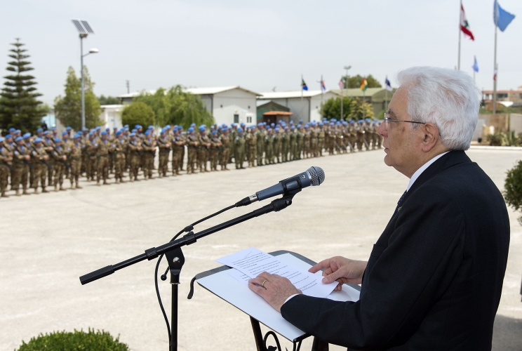 Il Presidente Sergio Mattarella nel corso del suo intervento al contingente militare italiano in UNIFIL