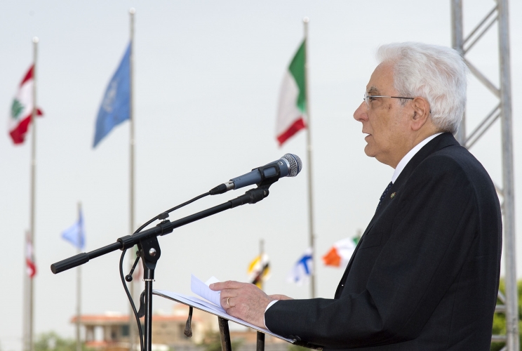 Il Presidente Sergio Mattarella nel corso del suo intervento al contingente militare italiano in UNIFIL