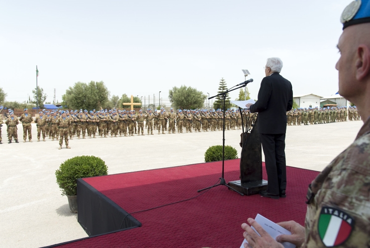 Il Presidente Sergio Mattarella nel corso del suo intervento al contingente militare italiano in UNIFIL