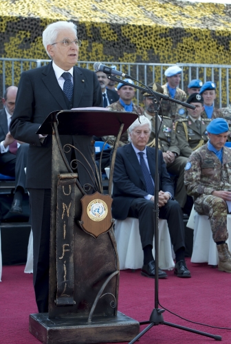 Il Presidente Sergio Mattarella in occasione della visita al contingente militare italiano in UNIFIL
