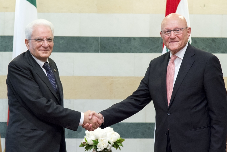 Il Presidente della Repubblica Sergio Mattarella con il Primo Ministro Libanese, Tamman Salam 