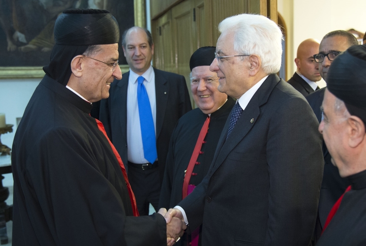 Il Presidente Sergio Mattarella accolto dal Patriarca Maronita, Béchara Boutros Rai